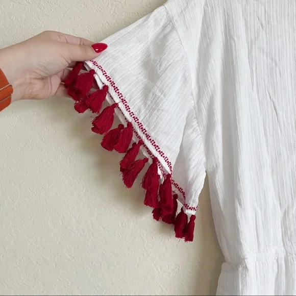 Club Monaco White Red Embroidered Tassel Dress MIDI - Picture 8 of 8